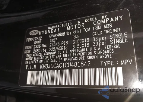 2012 Hyundai Tucson Limited z USA, uszkodzony, nr VIN KM8JUCAC1CU481842